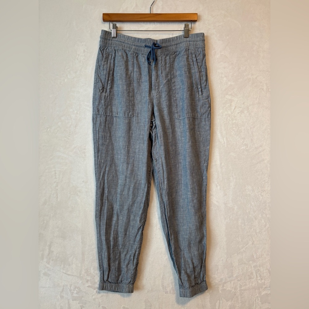 Athleta women’s blue linen casual pull on vacation Cabo jogger pants size‎ 10